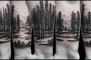 Looking down a river with forest on one side and desert on the other tattoo idea