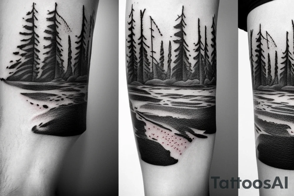 Looking down a river with forest on one side and desert on the other tattoo idea Looking down a river with forest on one side and desert on the other tattoo idea