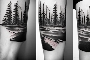 Looking down a river with forest on one side and desert on the other tattoo idea