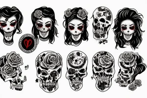 Gory horror girl with tombstone for loved one tattoo idea