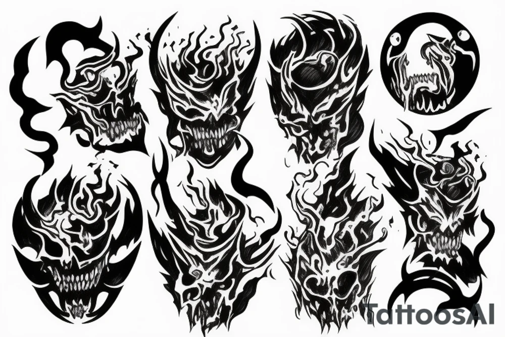 demons in hell fire burning tattoo idea