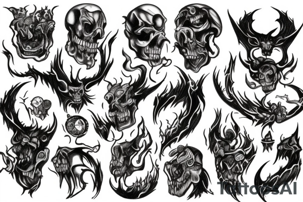 demons in hell fire burning tattoo idea