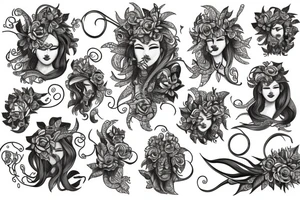 Hidden medusa with flowers tattoo idea
