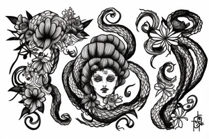Medusa with flowers tattoo idea
