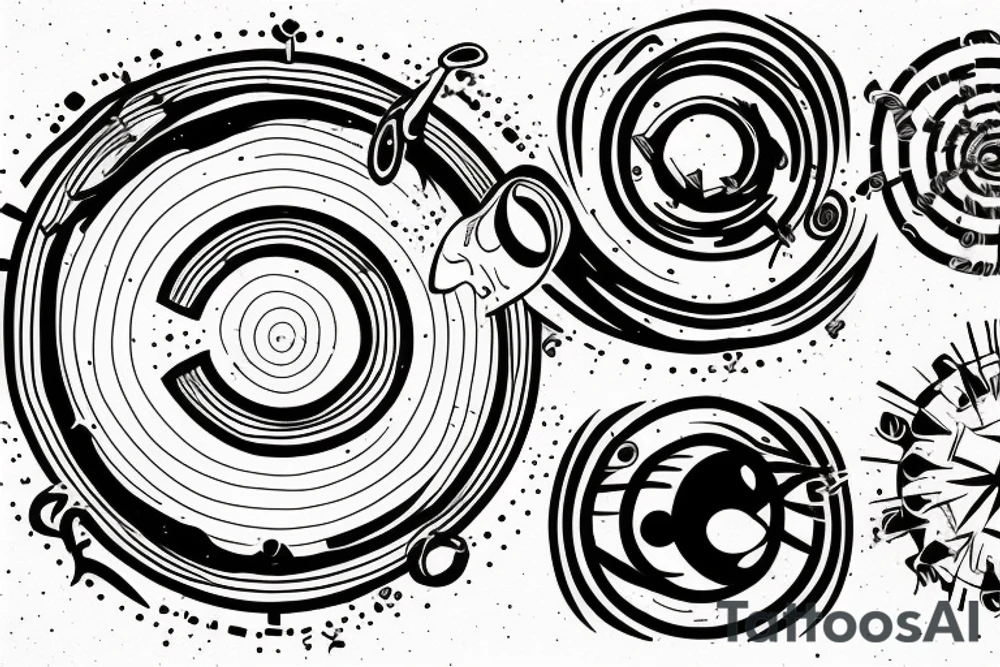 Black hole circle crossed by half a line tattoo idea