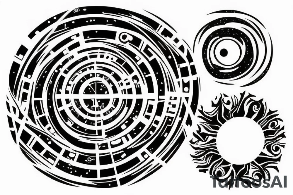 Black hole circle crossed by half a line tattoo idea