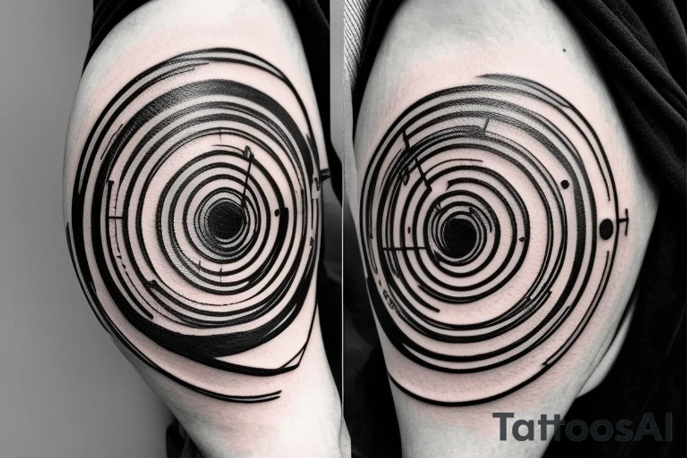 Black hole circle crossed by half a line, time map tattoo idea Black hole circle crossed by half a line, time map tattoo idea