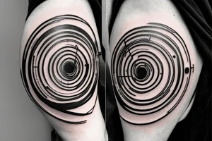 Black hole circle crossed by half a line, time map tattoo idea