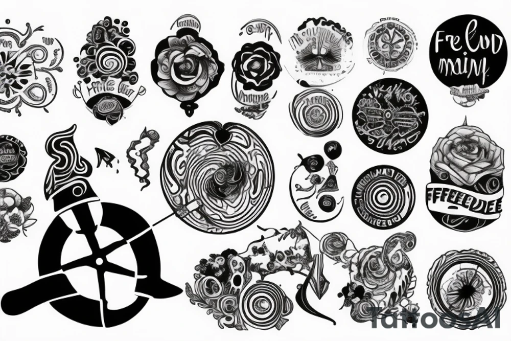 spinning top with phrase "free your mind" tattoo idea