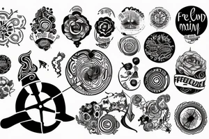 spinning top with phrase "free your mind" tattoo idea