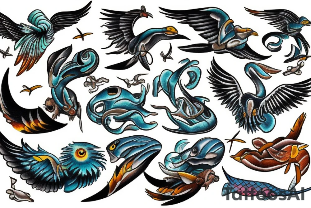 Fenix flying in the sea tattoo idea