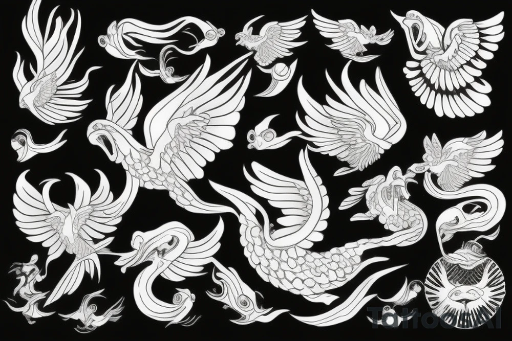 Fenix flying in the sea tattoo idea
