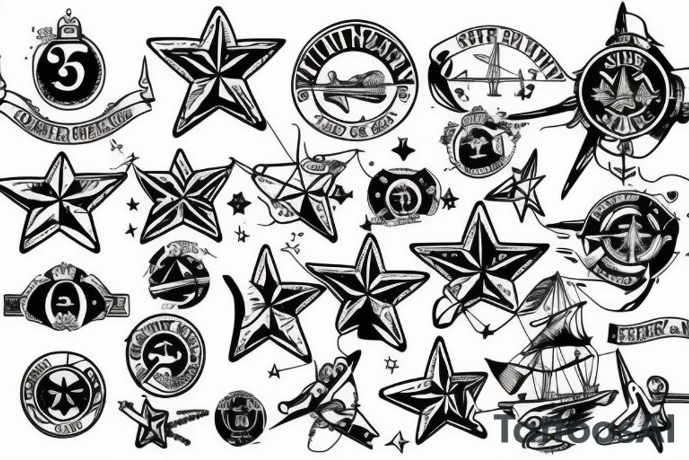 Star, 2 world war boat, marine tattoo idea