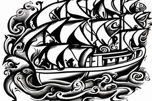 Pirate boat, parrot, pirates fighting, canon blast tattoo idea