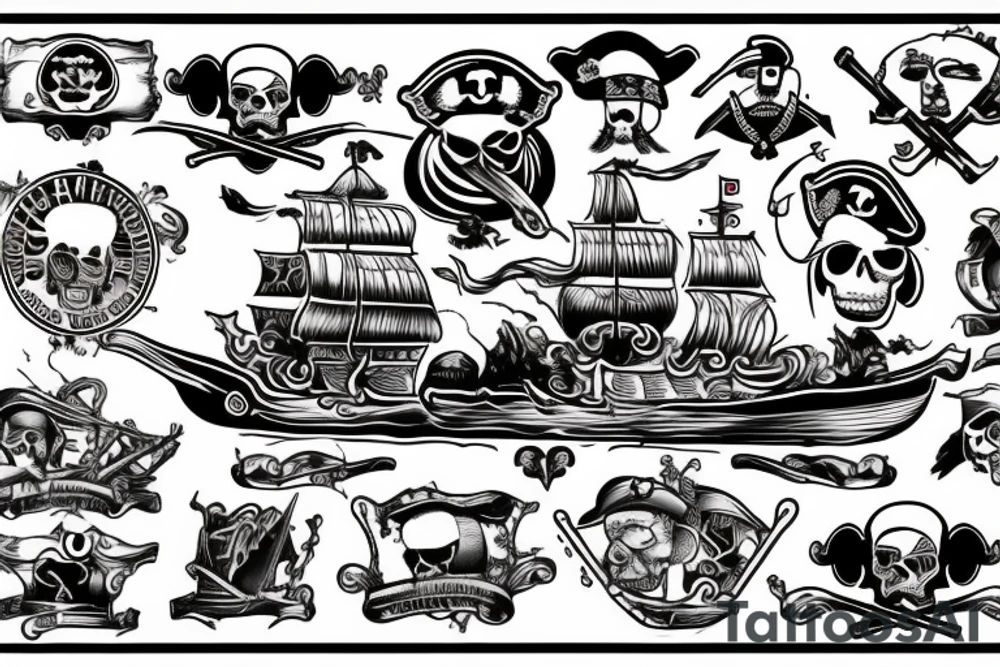 Pirate boat, parrot, pirates fighting, canon blast tattoo idea Pirate boat, parrot, pirates fighting, canon blast tattoo idea