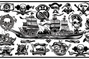 Pirate boat, parrot, pirates fighting, canon blast tattoo idea