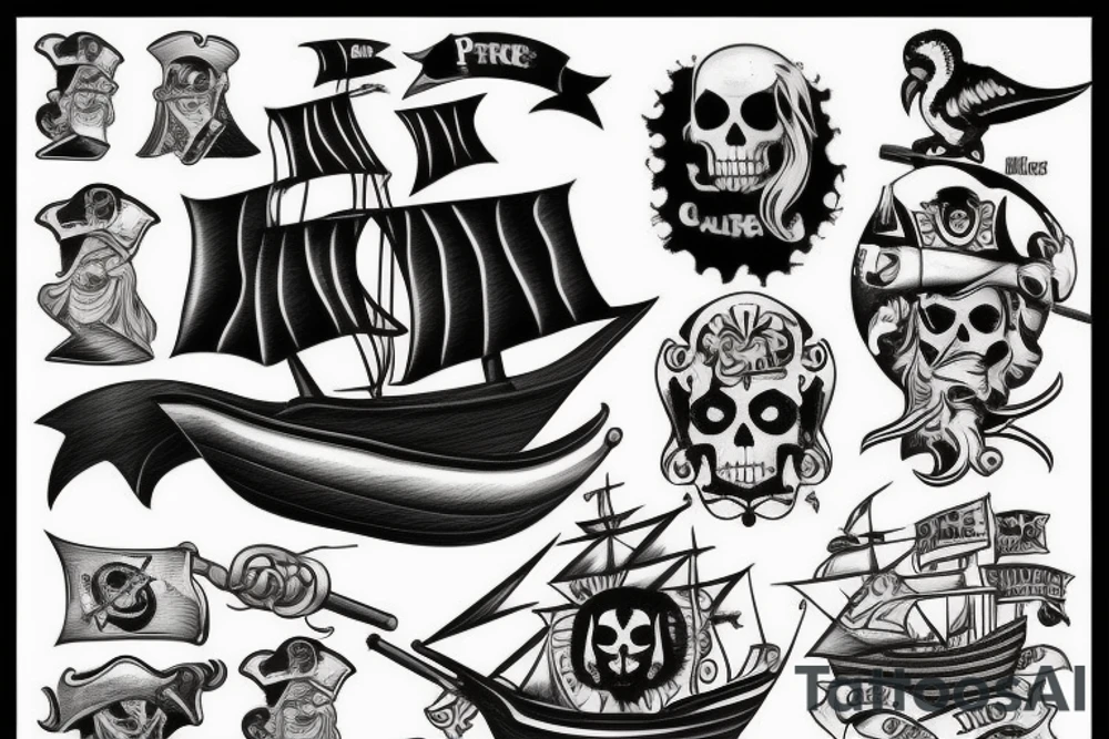 Pirate boat, parrot, pirates fighting, canon blast tattoo idea