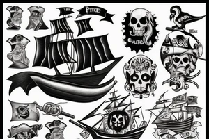 Pirate boat, parrot, pirates fighting, canon blast tattoo idea