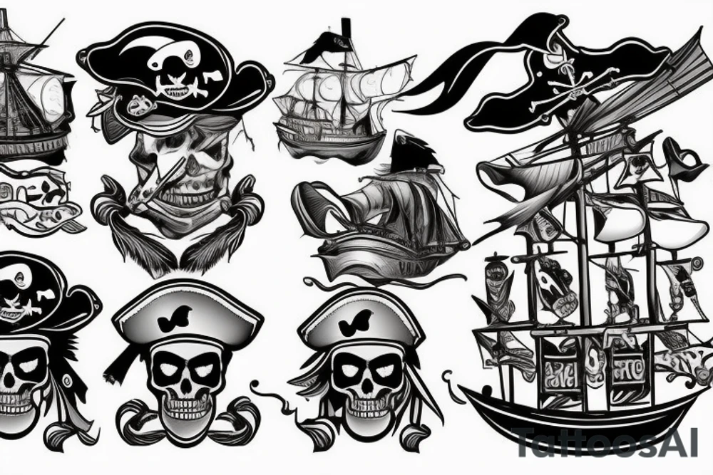 Pirate boat, parrot, pirates fighting, canon blast tattoo idea