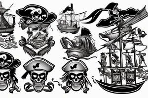 Pirate boat, parrot, pirates fighting, canon blast tattoo idea