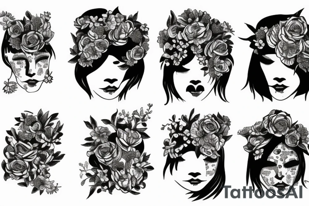 flowers with faces in the roots tattoo idea