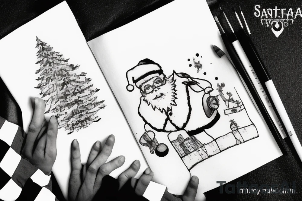 Santa under a tree, minimalistic tattoo idea