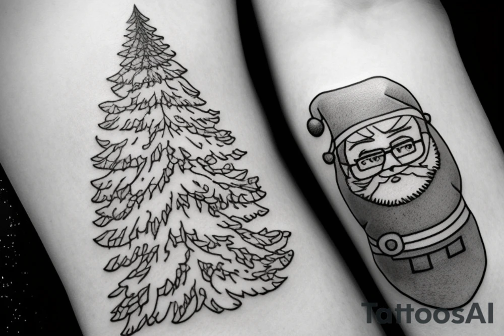 Santa under a tree, minimalistic tattoo idea