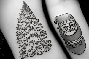 Santa under a tree, minimalistic tattoo idea