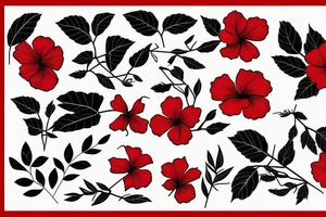 Black rectangle frame with red hibiscus growing from a branch with green leaves tattoo idea