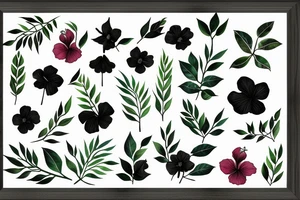 Black rectangle frame with hibiscus growing from a branch with green leaves tattoo idea