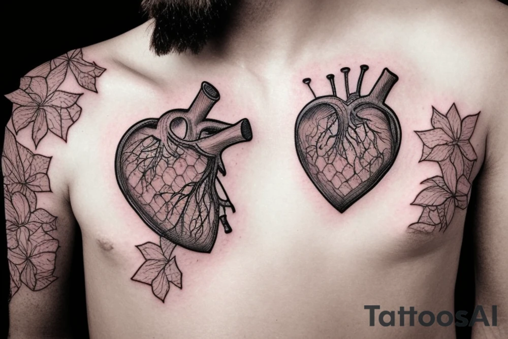 an anatomical heart made of dripping honeycomb tattoo idea