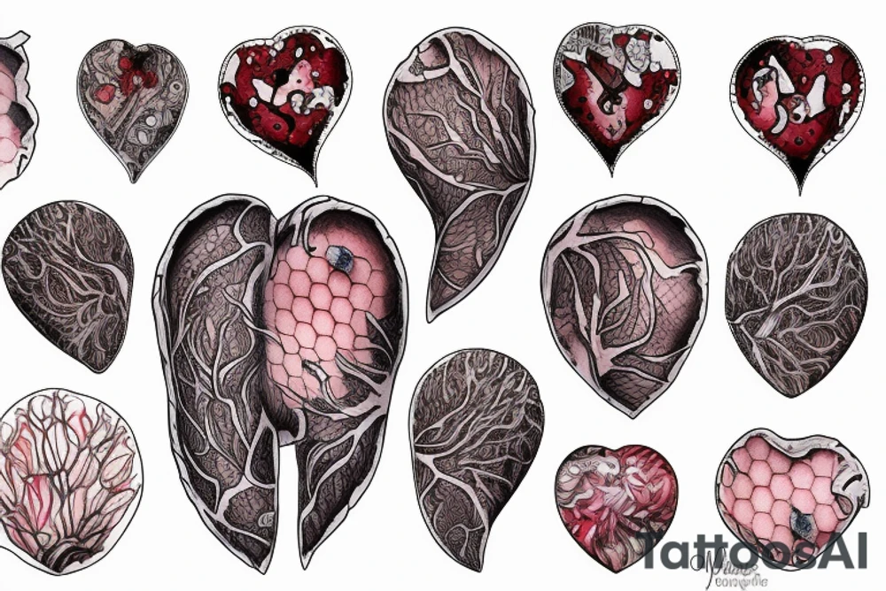 an anatomical heart made of dripping honeycomb tattoo idea
