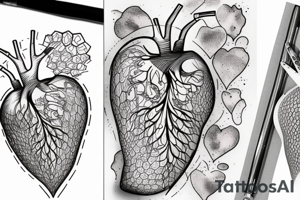an anatomical heart made of dripping honeycomb tattoo idea