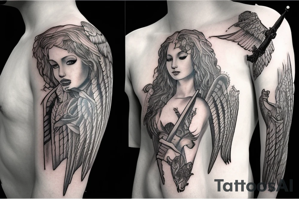 Angel warrior with sword tattoo idea