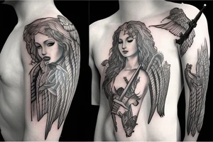 Angel warrior with sword tattoo idea