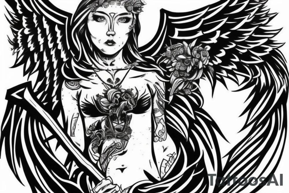 Angel warrior with sword tattoo idea