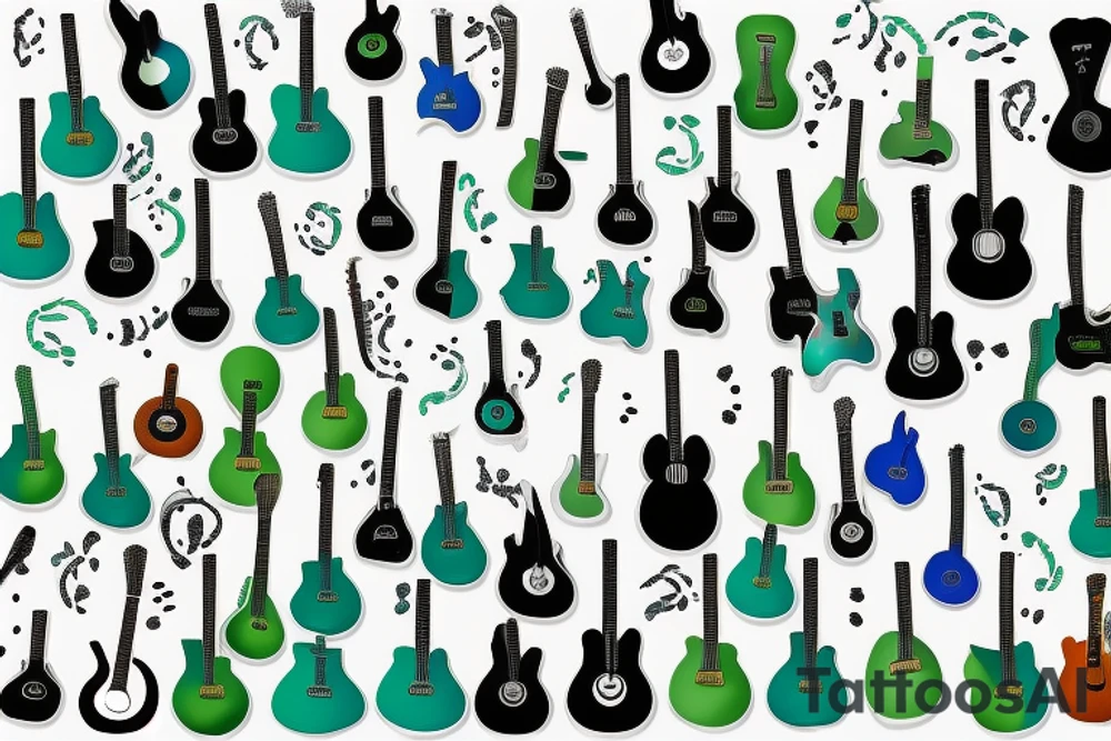 a guitar body blue and green tattoo idea