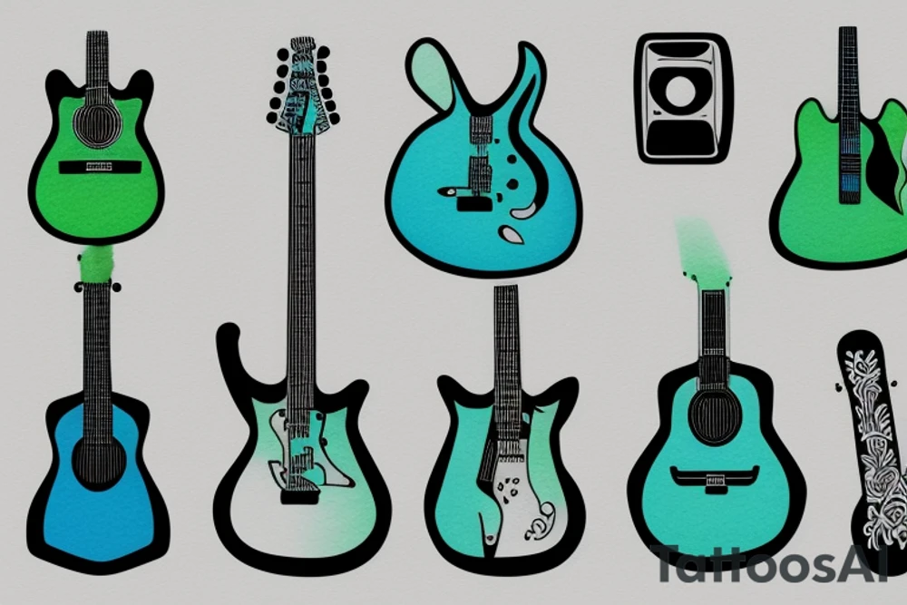 a guitar body blue and green tattoo idea