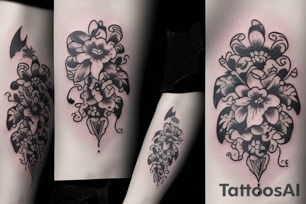 Dagger with Violets tattoo idea