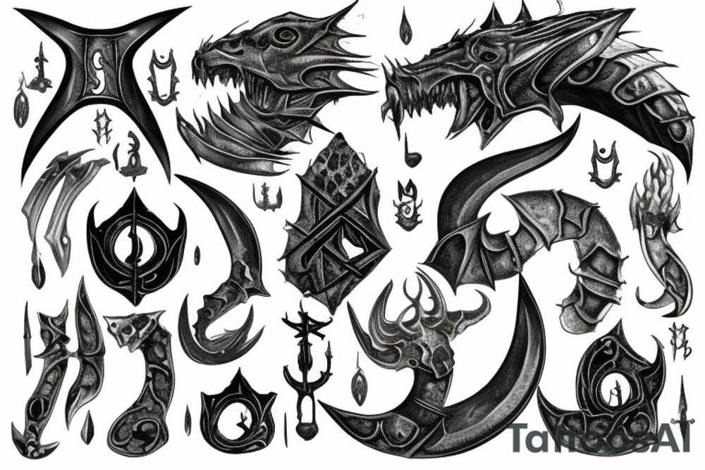 oghma infimium, mehrunes dagon, daedric scripture, skyrim tattoo idea