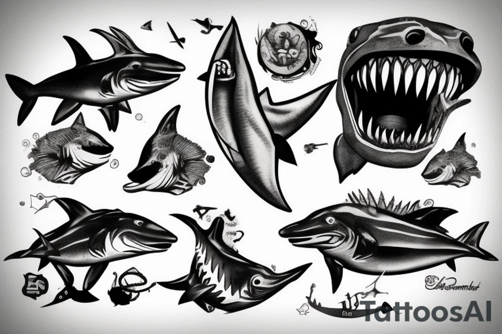 Shurk with knife tattoo idea