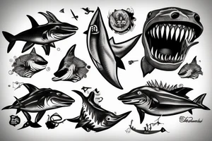 Shurk with knife tattoo idea