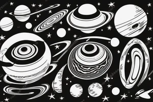 The planet saturn with rings and moons tattoo idea