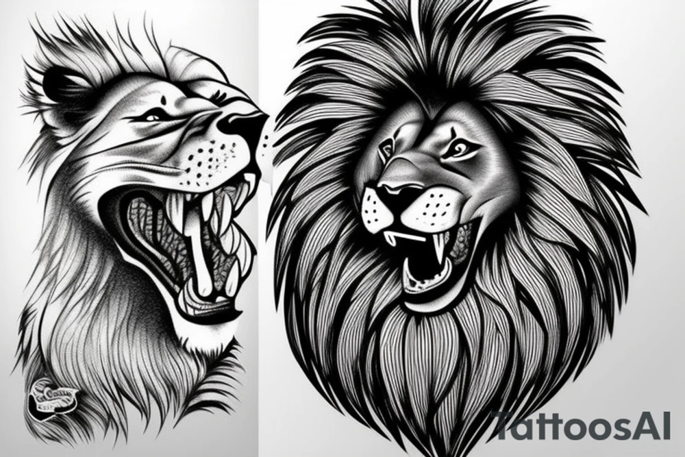 lion in the dog mouth tattoo idea