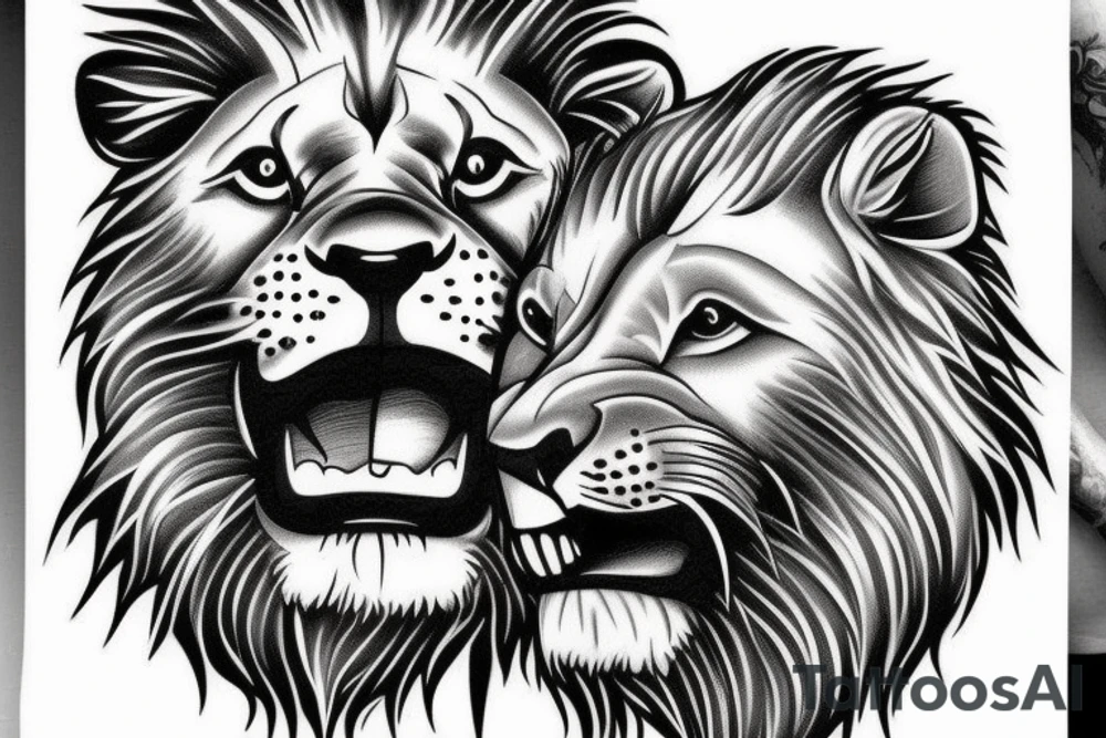 lion in the dog mouth tattoo idea