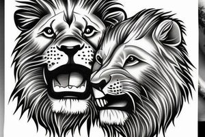 lion in the dog mouth tattoo idea