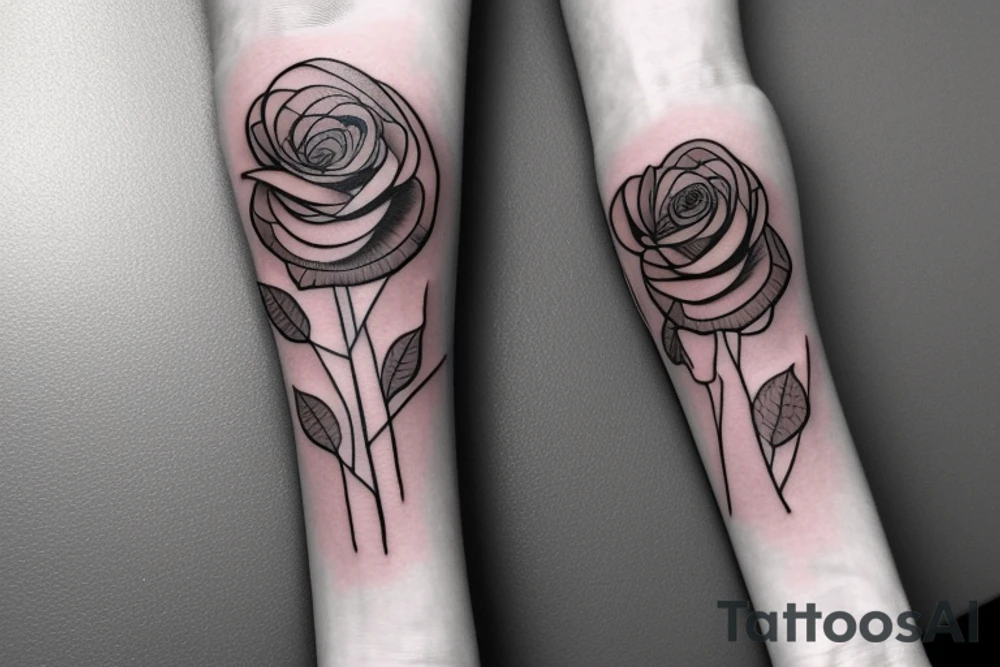 forearm tattoo of a thin rose growing from concrete tattoo idea