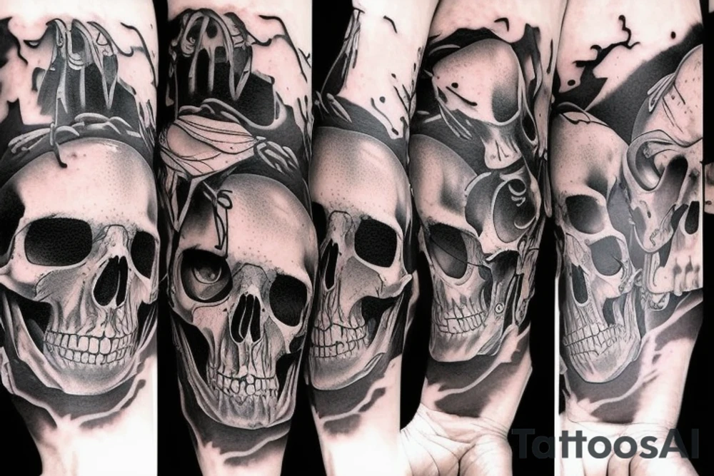 Horror, skulls and harmony tattoo idea