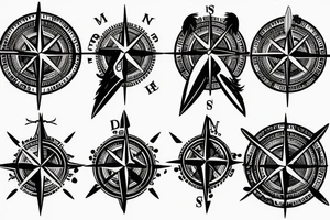 Fantasy compass pierced with viking style arrow with feathers tattoo idea