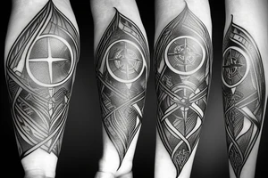 Fantasy compass pierced with viking style arrow with feathers tattoo idea